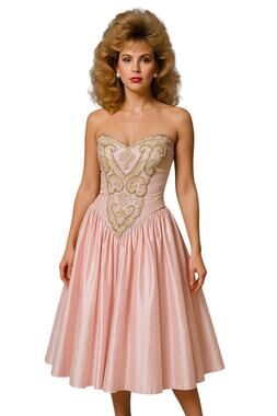 1980s ZUM ZUM Pink Strapless Beaded Sweetheart Prom Dress – ILGWU USA
 small